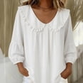 thumbnail image 4 of Blouses for Women 3/4 Length Sleeve Baby Doll Tunic Tops Peter Pan Collar Cotton Linen Baggy Gauze Y2k Beach Shirts L, 4 of 6