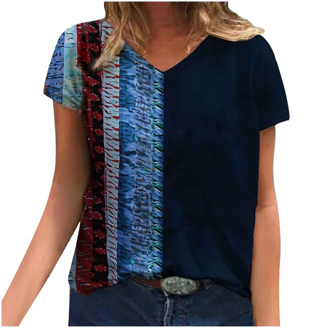 Hauts d'Été pour Femmes 2023 Mode Femme Décontractée Blouse à Col en V Imprimée T-Shirt à Manches Courtes Hauts d'Été