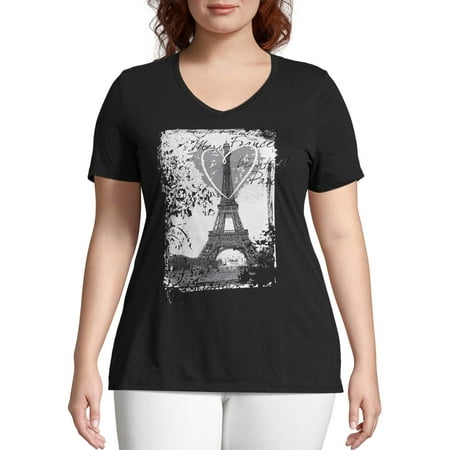 Just My Size Women's Plus Size Graphic Short Sleeve V-neck