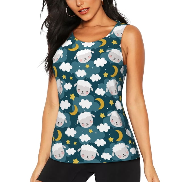Fotbe Sweet Dream Lamb Blusas Sin Mangas para Mujer – Estilo Casual, Corte Suelto, Slim-Fit, Cuello Redondo Deportivo, Tops de Verano para Gimnasio y Yoga-Medium