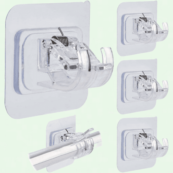 No Drill Curtain Rod Brackets 4 Pcs, Adjustable Self-Adhesive Curtain Rod Mount, Clear