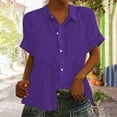 thumbnail image 2 of HAPIMO Women's Fashion Shirts Solid Color Print Tops Short Sleeve Tees Comfy Button Blouses Lapel Collar T-shirt Bust Pocket Clothes for Girls Purple S, 2 of 6