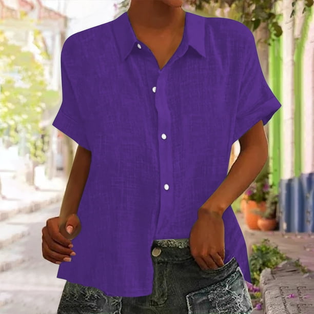 Fiudx Ofertas Relámpago Moda Mujer Casual Botón Blusa Manga Corta Camiseta Verano Tops