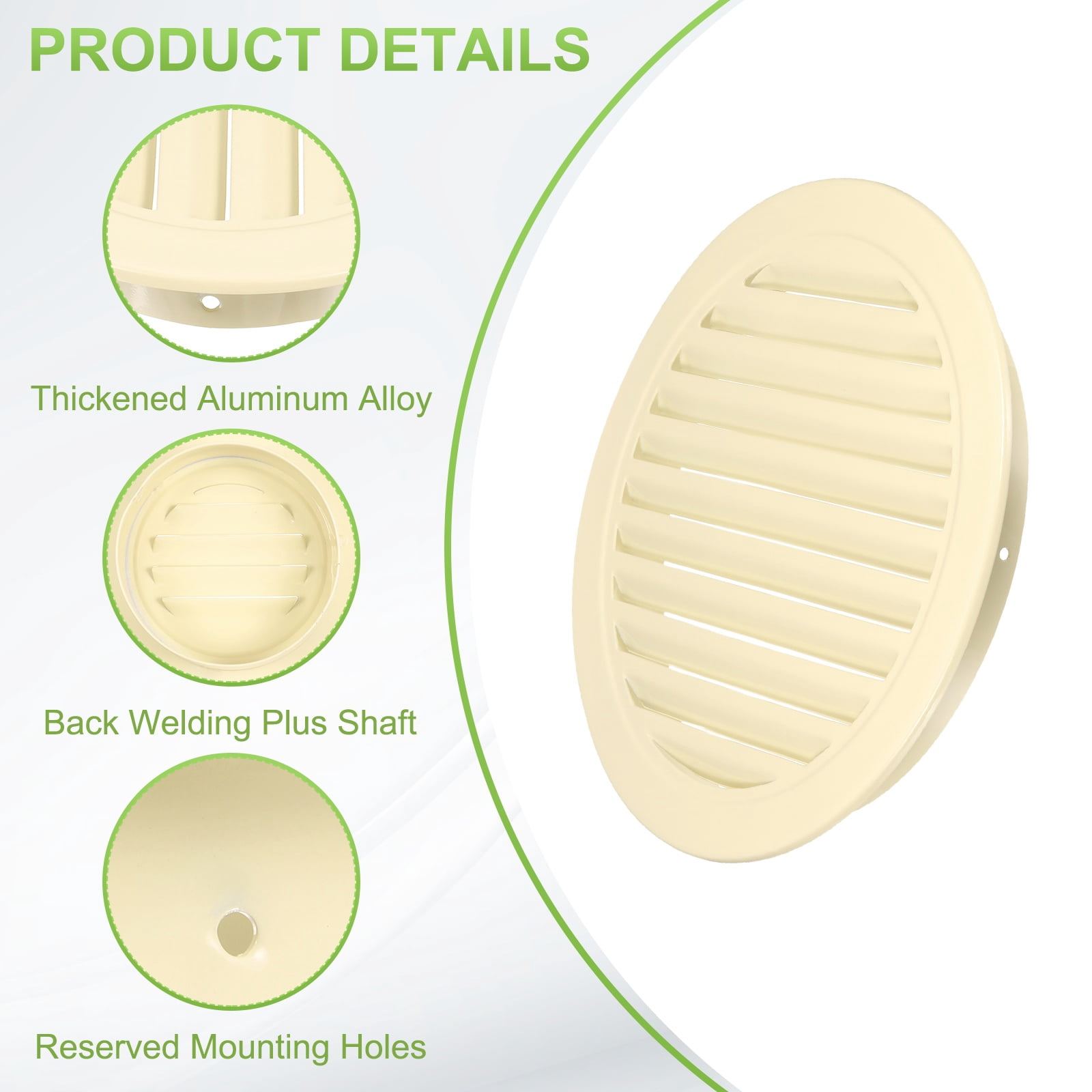Uxcell 11.7" Round Air Vent, Louver Grille Cover Aluminum Alloy Soffit Vent HVAC Ventilation for Ceiling Wall Roofing Bathroom Kitchen Garage Duct Shed Garage, Beige