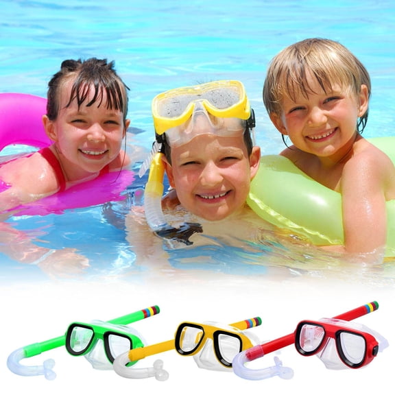 BRELIL 3Pcs KidsSwimming Goggles with Snorkel, Large Frame Diving Goggles HD Waterproof forBoys, Anti-Reflux Breathing Tube for Pool Beach Snorkeling