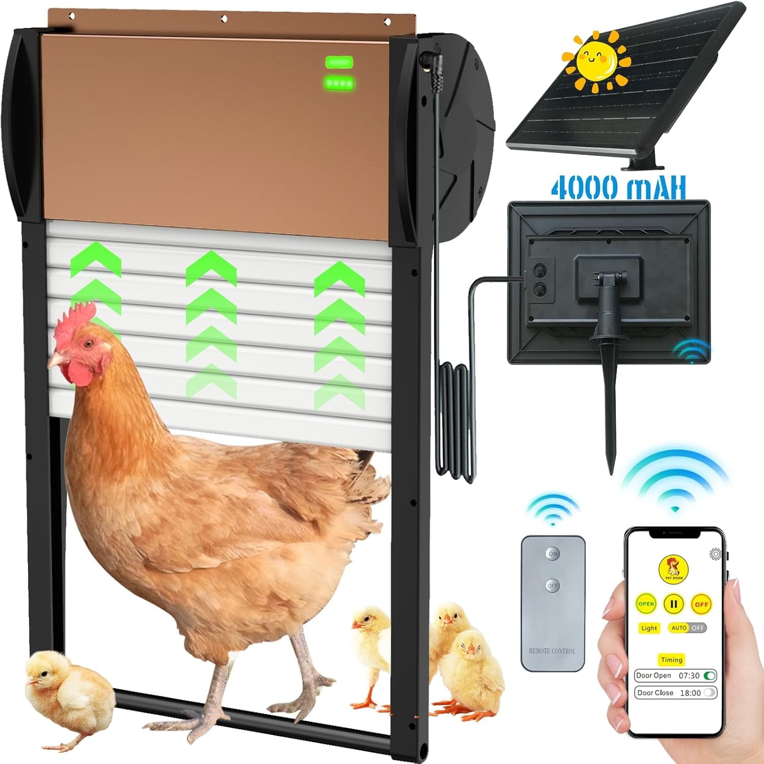 Automatic Chicken Coop Door, Solar Chicken Coop Door, LED Display 12653 600