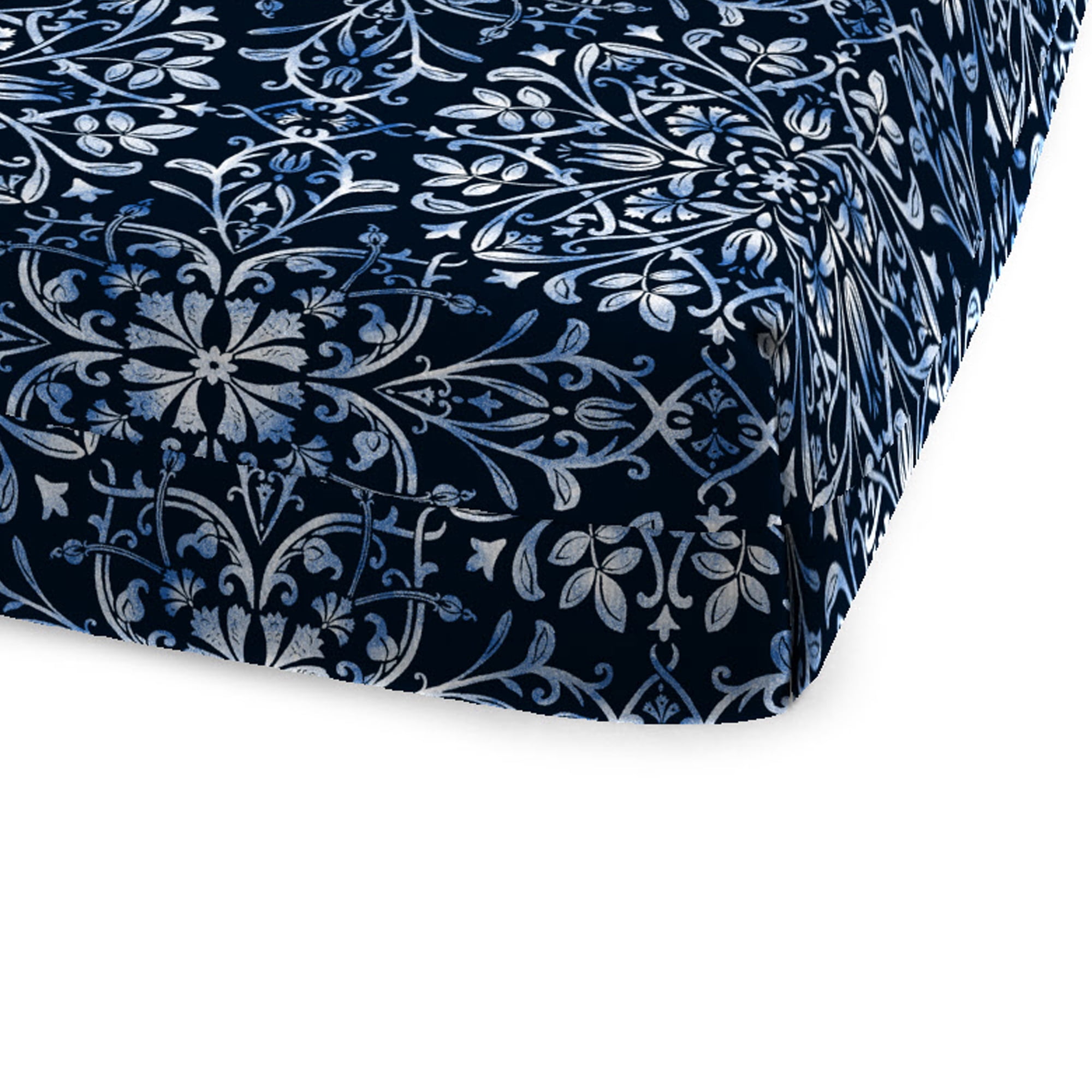 Jordan Manufacturing 72" x 22" Dresden Midnight Navy Damask Rectangular Outdoor Chaise Lounge Cushion with Ties and Hanger Loop