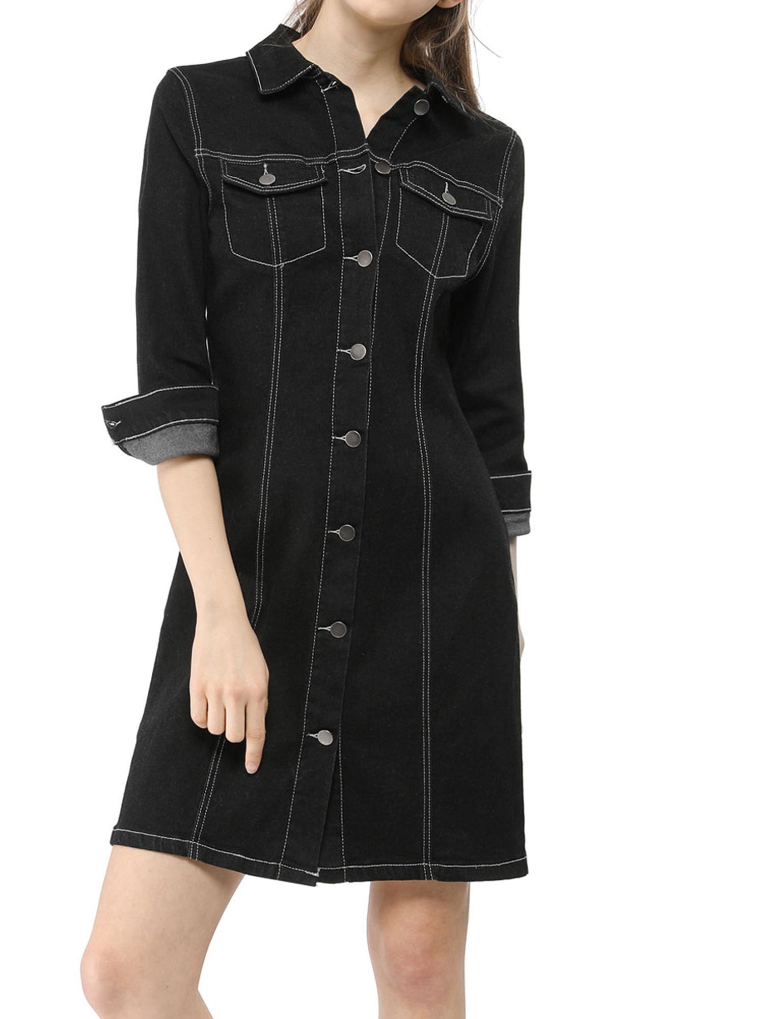 denim button down dress womens