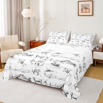 Homewish Cartoon Cowgirl Cowboy Twin Sheet Sets, Farmhouse Cow Animal Twin Fitted Sheet, Southwestern Style Flat Sheet, Microfiber Bedroom Decor, 3-Piece