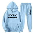 thumbnail image 3 of Aihuaihua Mens Christian Sweatsuit 2 Piece Fall Fashion Casual Outfits Jesus Print Hooded Sweatshirt and Baggy Jogging Pants Light Blue S, 3 of 5