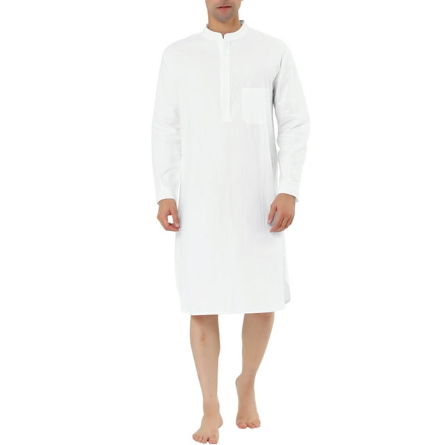 INSPIRE CHIC Chemise de Nuit pour Homme à Col Henley à Bande Pyjama Robe de Nuit 2TG Blanc