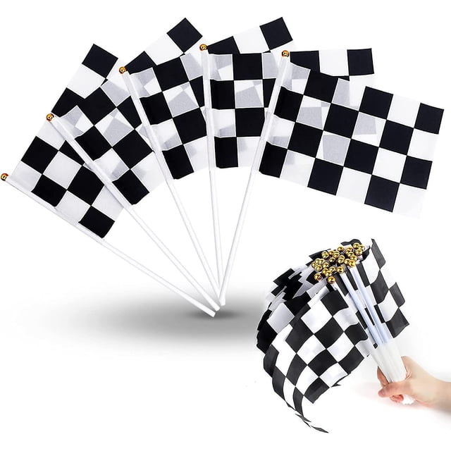 Bandera de mano a cuadros en blanco y negro de 50 piezas para carreras de motor y decoración de fiestas