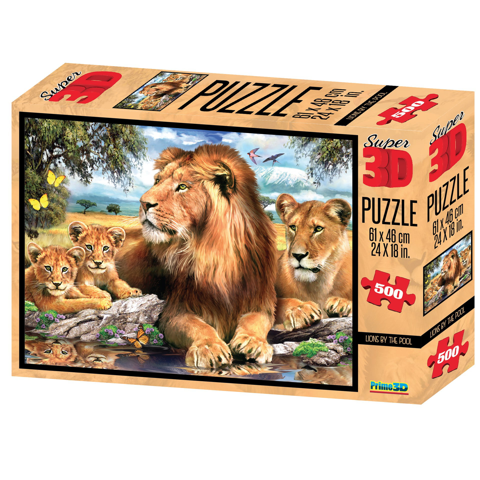 500 Piece National Geographic Super 3D Lenticular Lion by The Pool Jigsaw Puzzle