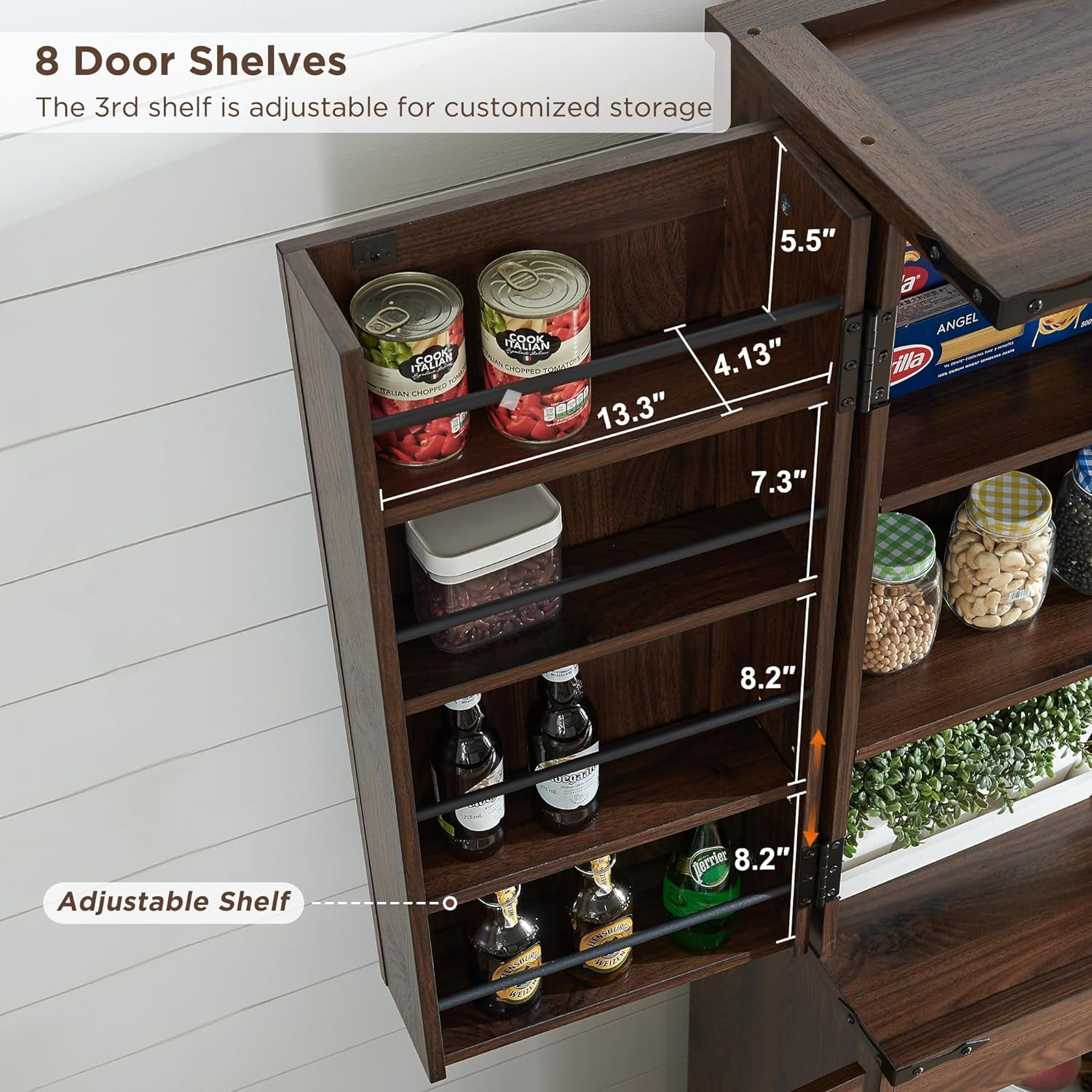 ACCOHOHO 72" Tall Kitchen Pantry Cabinets, Farmhouse Storage Cabinet with Barn Door, Drawer & Adjustable Shelves for Kitchen, Dining Room, Bathroom, Brown