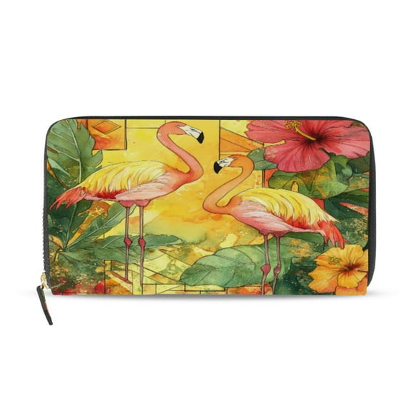 Qxltty Watercolor Flamingo Women's Leather Wallet Fashion Retro Multi Card Holder with Cell Phone Pocket Mothers Day Gifts