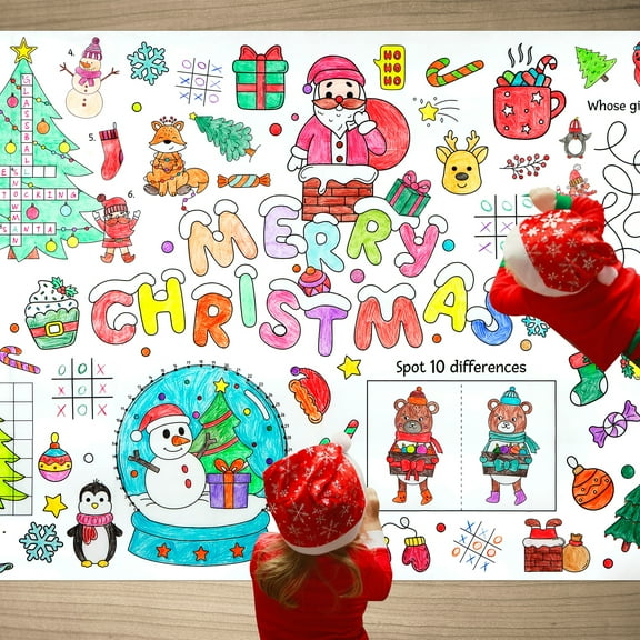 WaaHome Christmas Giant Coloring Poster - Coloring Tablecloth for Kids 35" x 54" Disposable Merry Christmas Decoration Art Craft for School Winter Christmas Activities Party Supplies - Santa Claus