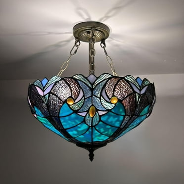 Tiffany Ceiling Lights Green Brown Stained Glass LED Bulbs Included forBed Room Living Room Entryway16"W*16"D*16"H