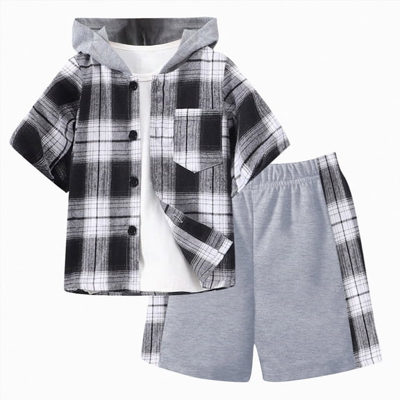 Gubotare Boys Shorts Set Summer Outfits for Kids Short Sleeve Tshirts Toddler Cartoon Cotton Clothing Set 3-7T Black,Size 2-3 Years