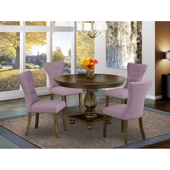 East West Furniture Ferris 5-Piece Wooden Dining Set in Jacobean/Dahlia Purple