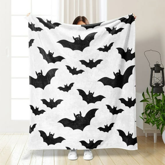 Halloween Bat Blanket, Soft Printed Flannel Blanket Small Cover, Lightweight Cozy Throw for Sofa Bed Office Nap, Halloween Party Room Decoration and Conditioning Warm Blanket