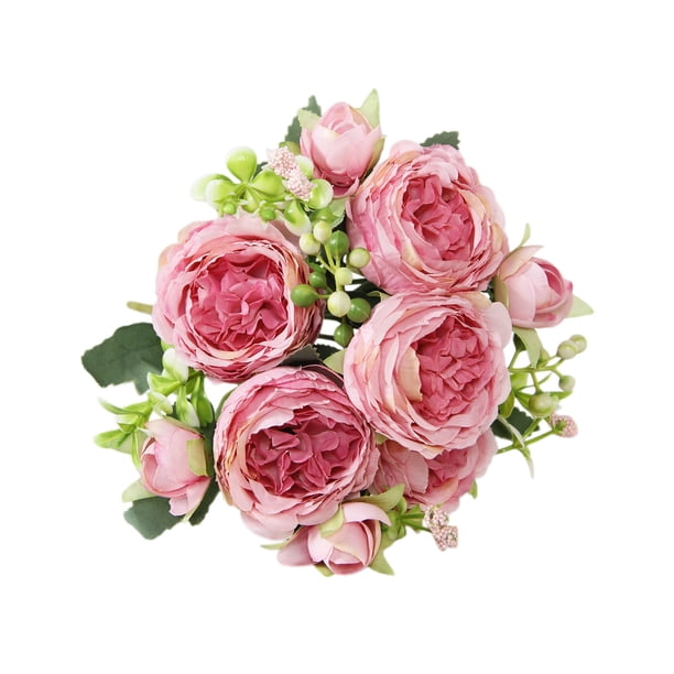Flores Artificiales para Al Aire Libre Hermosa Seda Artificial Flor Falsa Boda Ramo Día de San Valentín Decoración Nupcial Peonías Flores Artificiales