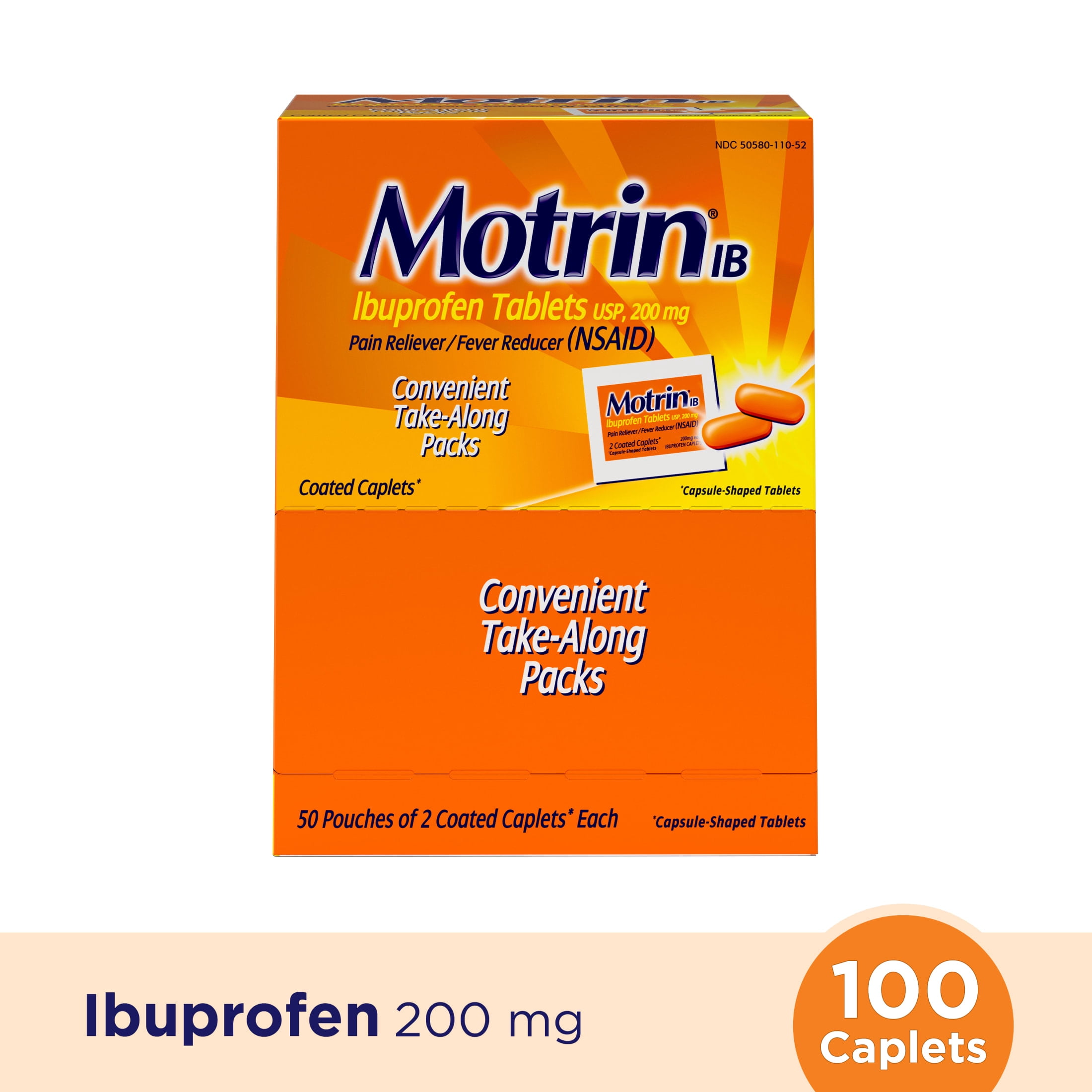 (6 pack) Motrin IB, Fast-Acting Ibuprofen 200mg for Pain & Fever, 50 Packs of 2