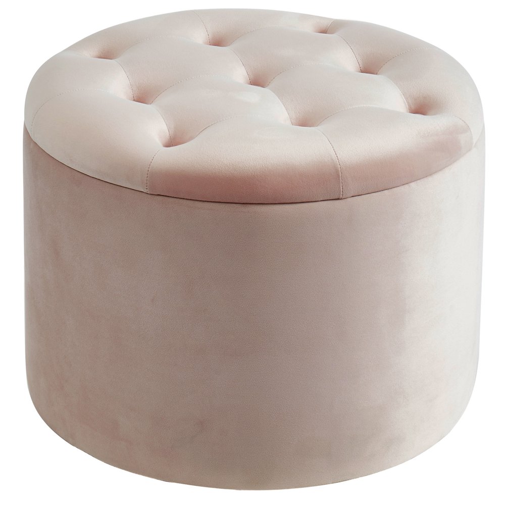 Button Tufted Velvet Storage Ottoman, Pink