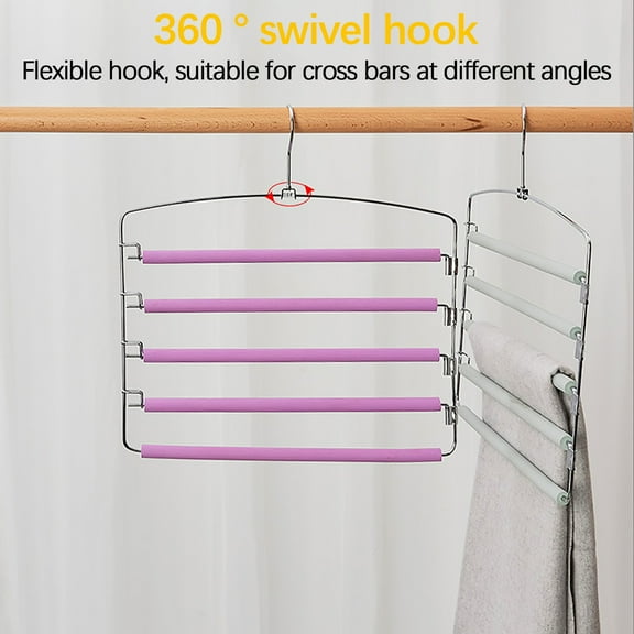 Pants Hangers, Non Slip Space Saving Hangers, Multi-Layer Swing Arm Pants Hanger, Stainless Steel Space Saver Hanger Closet Storage Organizer for Jeans Trouser Slacks Clothes