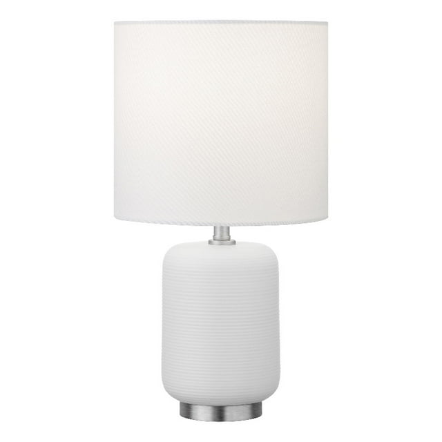 Henn&Hart 8" Modern Ceramic Mini Lamp with Drum Linen Shade in White/Silver