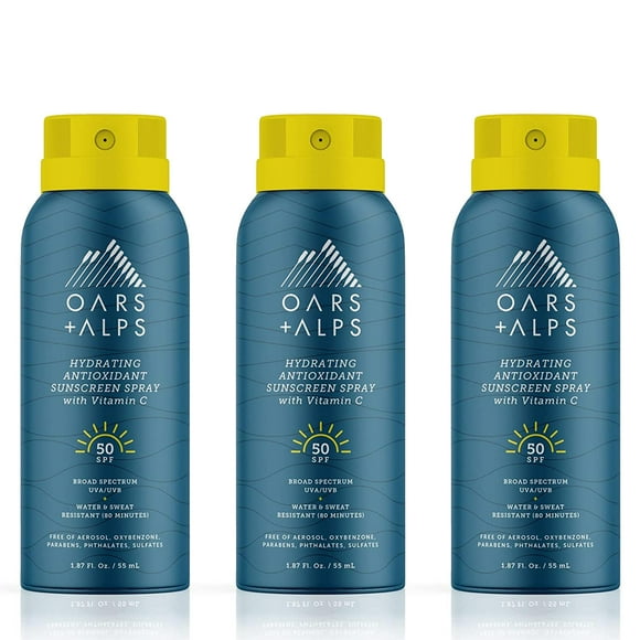 Spray de protección solar Oars + Alps, hidratante, SPF 50, 55 ml, paquete de 3