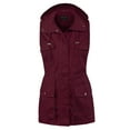 thumbnail image 1 of A2Y Women's Solid Drawstring Waist Zipper Pockets Military Utility Hoodie Vest Wine L, 1 of 3