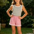 thumbnail image 5 of Agkizg Kids Girls Clothing Set Sleeveless 2 Piece Outfit Solid Top Plaid Shorts Summer Casual Set, 5 of 7
