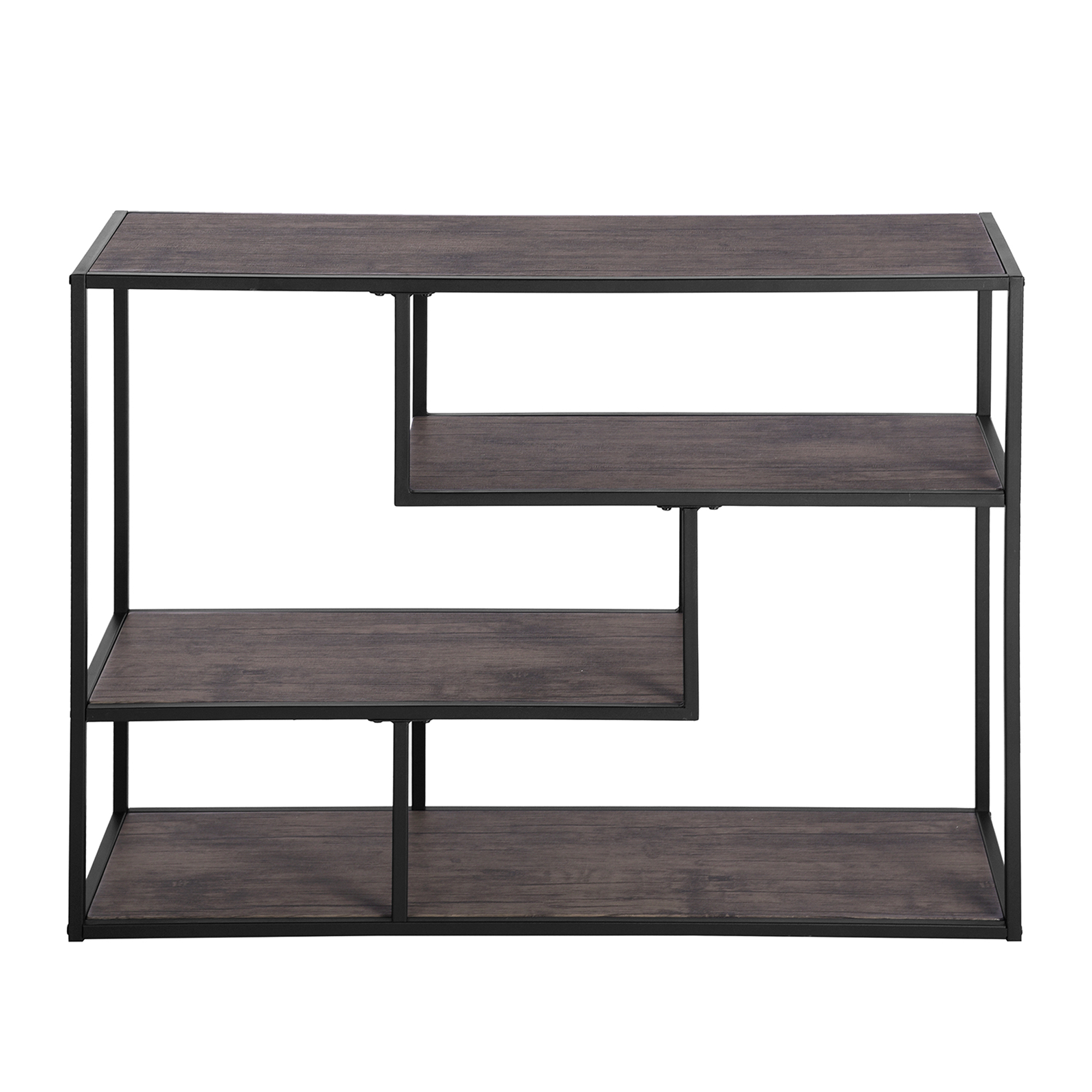 4Tier Industrial Wood Bookshelf with Metal Frame, Modern