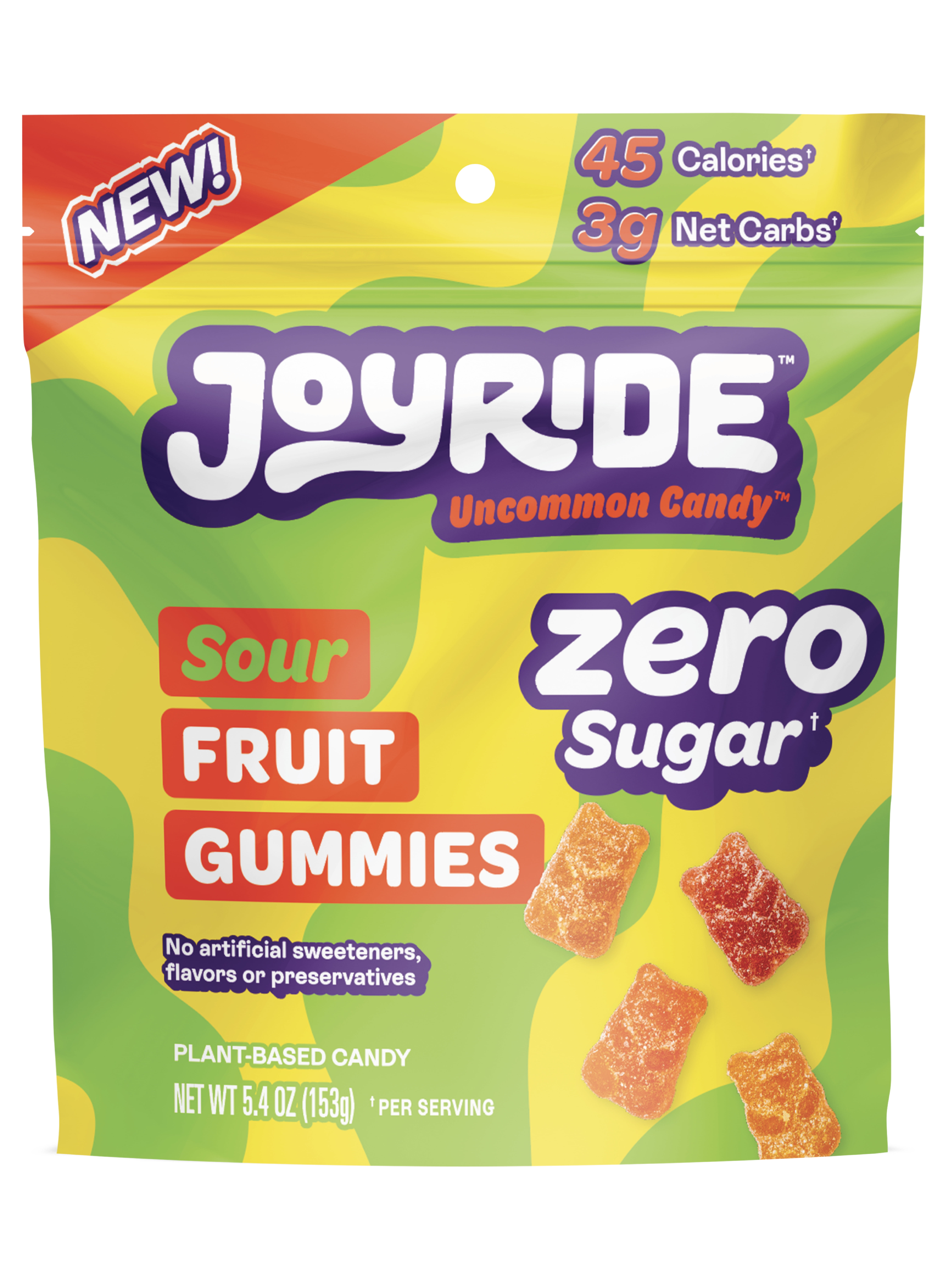 JOYRIDE Zero Sugar Sour Fruit Gummies, Low Calorie Vegan Gummy Candy, 5.4oz
