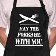 thumbnail image 1 of Rosoz Funny Bbq Delantales De Chef Negros Para Hombres May The Forks Be With You Delantales De Cocina Ajustables Con Bolsillo Impermeable A Prueba De Aceite Día Del Padre/Cumpleaños, 1 of 5