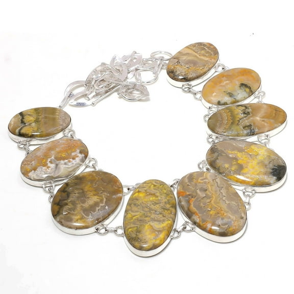Bumble Bee Jasper Oval Gemstone Necklace Adjustable Chain Jewelry 18" DN 2275