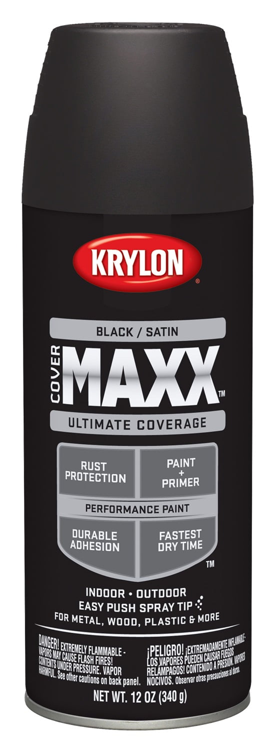 Krylon COVERMAXX Paint, Satin, Black, 12 oz.