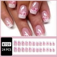 thumbnail image 2 of 24 piezas de uñas postizas con punta francesa, cortas y cuadradas, con diseño de flores rosas y cobertura total, para pegar en las uñas, suministros para decoración de uñas, uñas postizas artificiales, 2 of 4