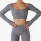 thumbnail image 2 of Mujer Yoga Top Fitness Cuello Redondo Halter Manga Larga Agujero Para El Pulgar Ropa Deportiva De Entrenamiento Con Almohadilla Para El Pecho Gris L, 2 of 6