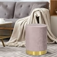 thumbnail image 4 of Joveco Round Velvet Ottoman, Upholstered Vanity Stool Footrest with Gold Metal Base, Modern Padded Makeup Chair for Bedroom Living Room （Pink）, 4 of 8