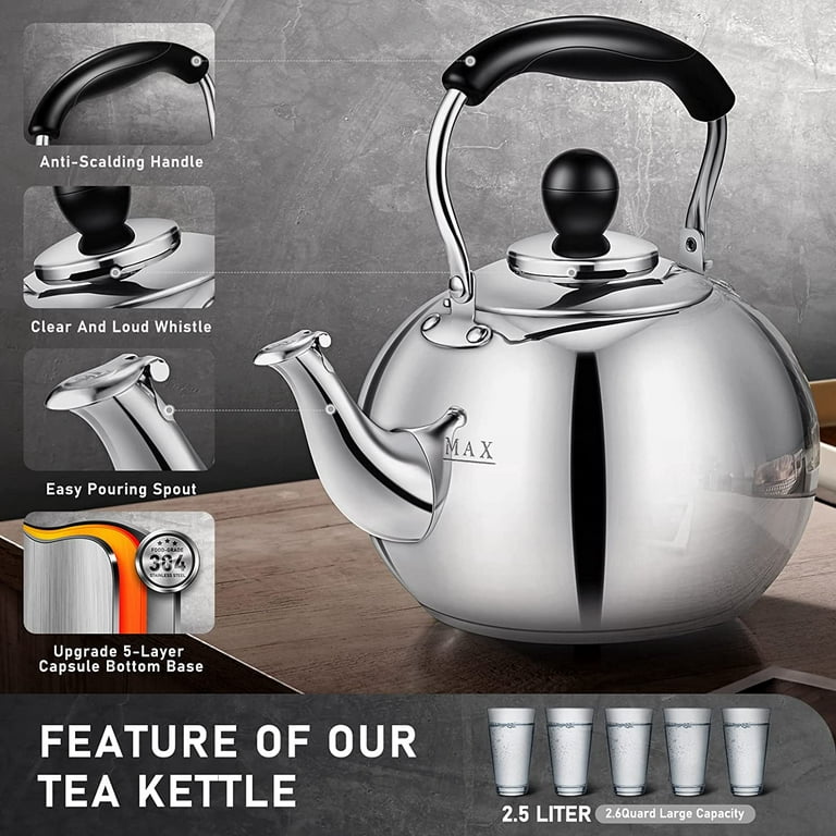 ZACHVO 2.1 Quarts Stainless Steel Whistling Stovetop Tea Kettle