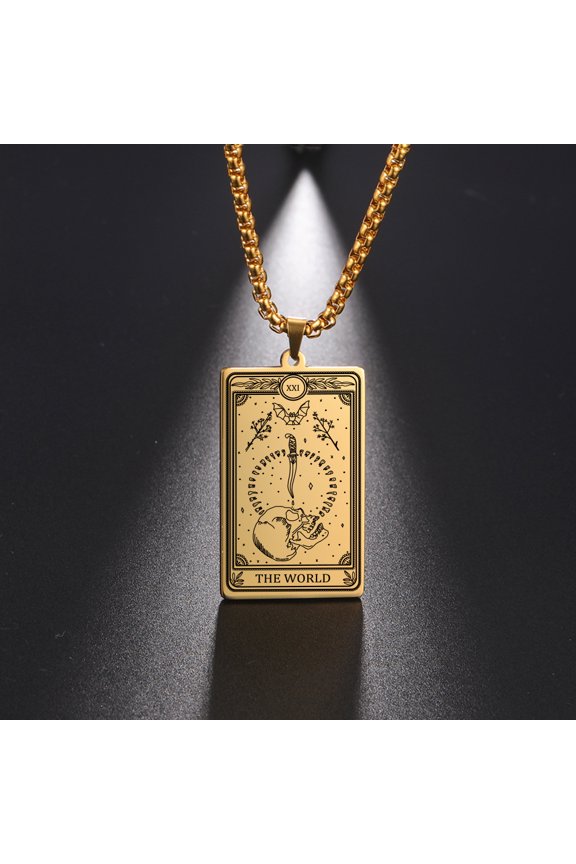 Skeleton Tarot Card Necklace Stainless Steel Amulet Marigold Tarot Card Major Arcana Necklaces for Women Men
