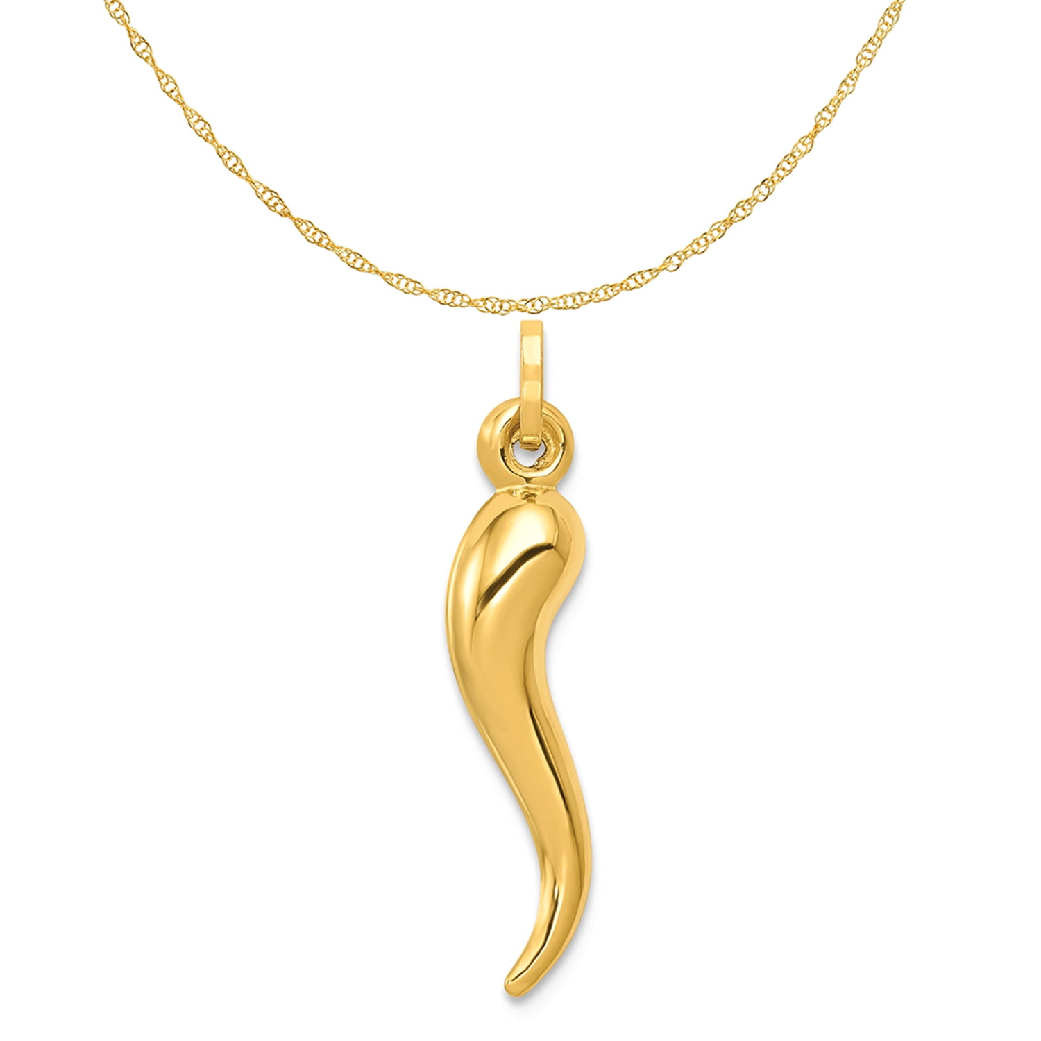 14k Yellow Gold Hollow 3D 24mm Italian Horn Charm 14k Yellow Gold Hollow 3D 24mm Italian Horn Charm
