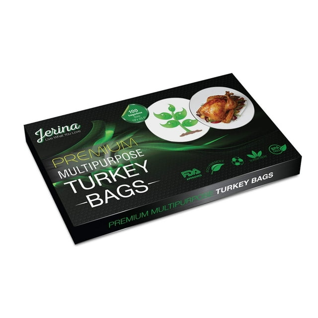Jerina Turkey Bags - Bulk (100 Counts): Multipurpose Food Safe Nylon Bags for Cooking, Freezing, Preserving - Large 19' x 23.5' Size - Clear