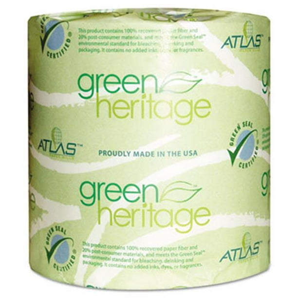 Atlas Paper Mills 275GREEN Tissu de Salle de Bain Vert Héritage 2 Plis 500 Feuilles Blanches 96 par Carton