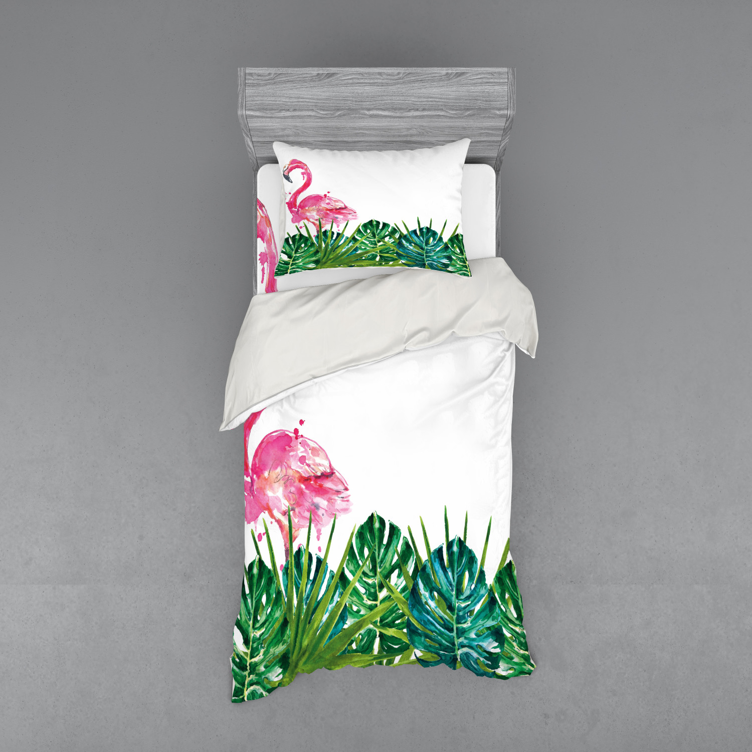 Tropical Duvet Cover Set, Exotic Nature Botanical Artwork Leaves and