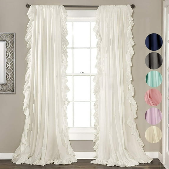 CUH Semi Blackout Ruffle Curtain Panels Rod Pocket Thermal Curtains Polyester Room Darkening Window Drapes for Living Room, Kids Bedroom Decor White 59.1x72.1"(WxH) 1-Panel