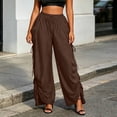 thumbnail image 3 of Gytharion Women's Plus Size Fashion Pleated Trousers Solid Color Drawstring Pants Loose Elastic Waist Pants with Pockets, 3 of 4