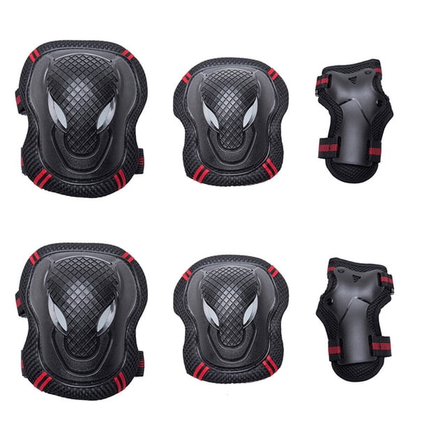 Soidarity 6 unids/set Kit de patinaje Skateboarding ciclismo rodillera muñequera codera conjunto Ropa Deportiva, Zapatos negro rojo M