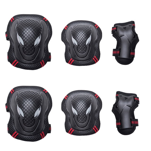 Naiovety 6 unids/set hombres mujeres patinaje equipo de protección conjunto monopatín hielo rodillo coderas muñequera niño ciclismo montar Ropa Deportiva, Zapatos negro rojo S